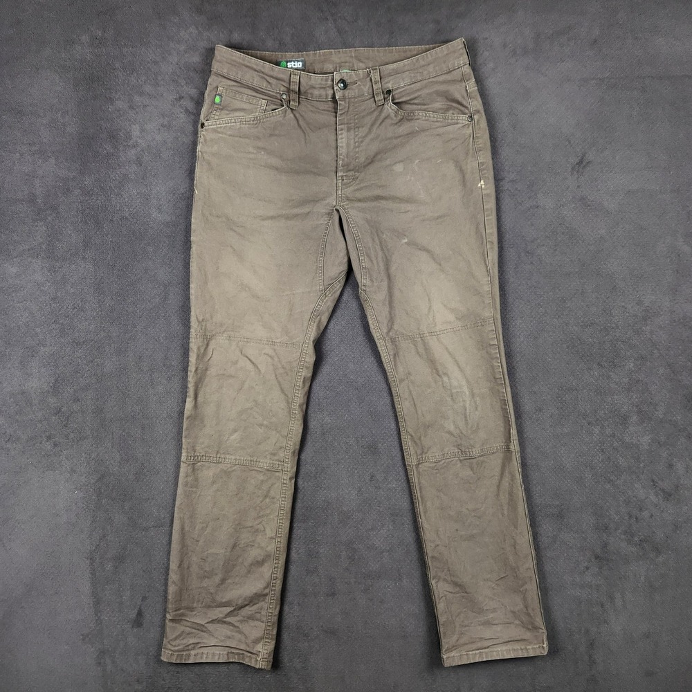 Stio Rivet Pant Mens 33R Cowboy Coffee Brown Canvas Utility Double Knee Stretch